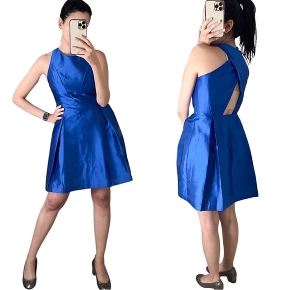 ADOLFO DOMINGUEZ Satin Evening Skater Mini  Dress Navy US 6 - Picture 1 of 3
